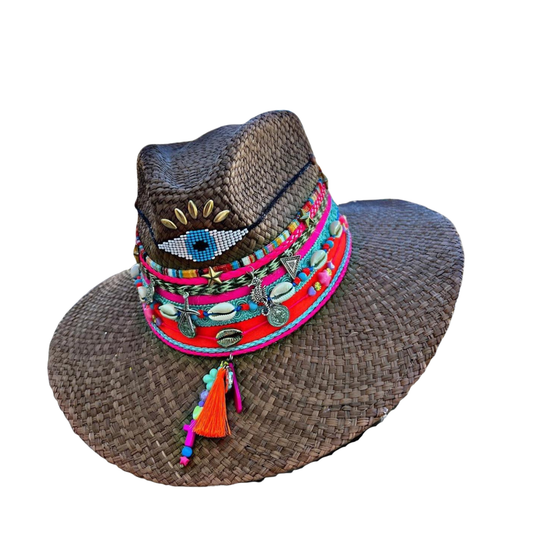 Sombrero Indidana cafe bisuteria roja