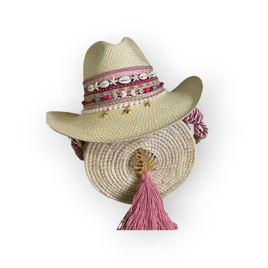 Sombrero Blanco Personalizado bisuteria rosa