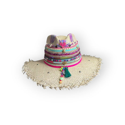 Sombrero Blanco Modificado Bisuteria colores